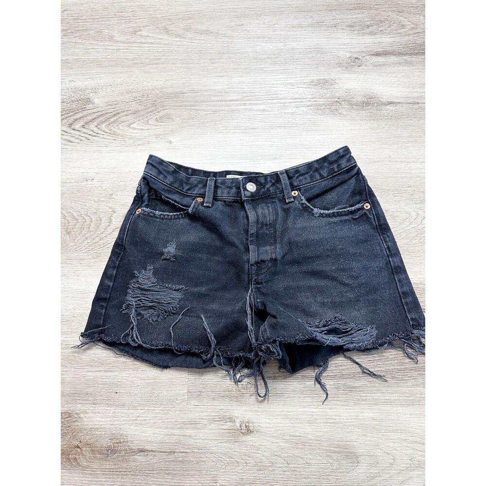 Topshop Moto Ashley Cut Off Distressed Denim Shorts Black 6 Womens Button Fly